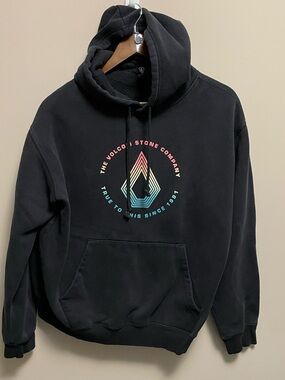 Volcom Black Pullover Hoodie with Multicolor Gradient Logo Size Large